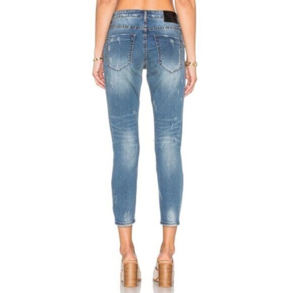 FREE PEOPLE One Teaspoon Freebirds Skinny Jeans Crop Blue Zipper straight leg - Picture 16 of 16